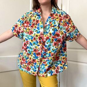 Cathy Daniels Plus Size Floral Button Front Top Size 3X